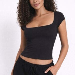 Skims - Cotton Jersey Soot(black) Scoop Neck Tshirt Size: Medium